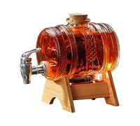 Whisky Carafe, 1L Barrel Shaped Glass Drinks Dispenser, Barrel Decanter with Tap, Alcohol Dispenser Ideal for Wine, Whisky, Beer, Rum, Gifts for Boyfriend, Husband, Father