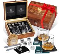 Whisky Gift Set by Royal Reserve - Whisky Glasses Set of 2, Stones, Coasters & Gift-Ready Wooden Box - Whisky Gifts for Men, Husband, Father
