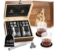 Whisky Glasses Set, Whisky Stones Gift Set, 8 Whiskey Stones & 2 Twisted Whisky Glasses & 2 Coasters, Gifts for Men