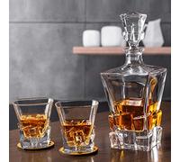 Whisky ICY Style Decanter and Glasses Set Premium Glass Whiskey Decanter 750ml with 2× 320ml Tasting Tumblers for Liquor or Scotch in a Gift Box