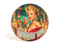 Whisky Time Retro Circular Tin Sign Metal Art Decoration Charming Girl Holding a Whisky for Garage Cafe Home Living Room Bedroom Door Decoration Wall Decor Home 8x8 Inch (25165)