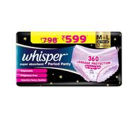 Whisper Bindazzz Nights Period Panty|12 Whisper M-L Period Panties 6+6 |360° leakage protection |Suitable for Heavy Flow|With disposable wrap
