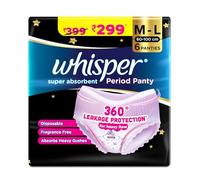 Whisper Bindazzz Sleepwear | 6 M-L Panties | Up to 0% Leak Protection | 360 Degree Leak Protection | Full Back Coverage | Suitable for Heavy Rivers | Flexible Cut |