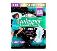 Whisper X Large Ultra Night Sanitary Pads, 44 Napkins, 5X Absorbency, Dri-weave Cover