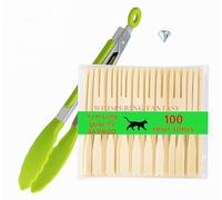 WHISPERING FANTASY 100pcs Premium Quality Wooden Fruit Forks + Kitchen Tongs Bundle