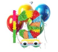 Whispering Fantasy Number 3 Shaped Piñata + Baton + Mask bundled with 4x Large Balloons - Make your party one that will be remembered long after - Height 50cm x Width 30.5cm x Depth 7.5cm