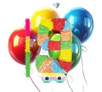 Whispering Fantasy Number 9 Shaped Piñata + Baton + Mask bundled with 4x Large Balloons - Make your party one that will be remembered long after - Height 50cm x Width 30.5cm x Depth 7.5cm
