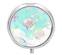 Whispering Flowers and Gossamer Clouds Pill Box, 3 Compartment Small Pill Case, Metal Round Portable Storage Box Stores Vitamins, Medicines, Fish Oil and Supplements