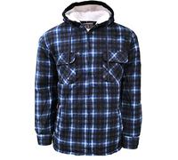 Whispering Jones London Mens Lumberjack Sherpa Fur Fleece Lined Hoodie Jacket Hooded Work Padded Shirt, Blue Hoodie, XL