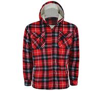 Whispering Jones London Mens Lumberjack Sherpa Fur Fleece Lined Hoodie Jacket Hooded Work Padded Shirt, Red, L