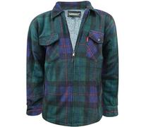 Whispering Jones London Mens Lumberjack Shirt Fur Fleece Lined Padded Flannel Work Shirt Warm Thick Jacket Top, Green Navy - Padded Shirt, M