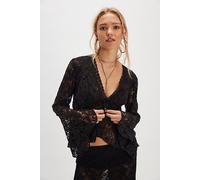 Whispering Love Lace Top at Free People in Black, Size: Small - female