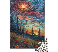 Whispering Poppies A Whimsical Sunset Canvas 1000-Piece Puzzle for Adults, 52x38cm/1000pcs; White Cardboard for Simple Sorting; for An Enjoyable Break at The Table