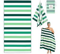 Whispering Threads (180x90cm Large Beach Towel for Adults Highly Absorbent Cabana Microfibre Pool Towel with Bag, Double Sided Print Lightweight Sand Free Bath Towel for Pool Camping Gym Yoga Green
