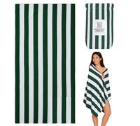 Whispering Threads Large Beach Towel for Adults Highly Absorbent Cabana Microfibre Pool Towel with Bag, Double Sided Print Lightweight Sand Free Bath Towel for Pool Campaign Gym (180x90cm) Dark Green