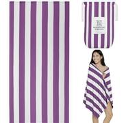 Whispering Threads Large Beach Towel for Adults Highly Absorbent Cabana Microfibre Pool Towel with Bag, Double Sided Print Lightweight Sand Free Bath Towel for Pool Campaign Gym Yoga (180x90cm) Purple