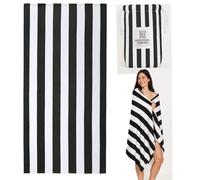 Whispering Threads Large Beach Towel for Adults Highly Absorbent Cabana Microfibre Pool Towel with Bag, Double Sided Print Lightweight Sand Free Bath Towel for Pool Campaign Gym Yoga (180x90cm) Black