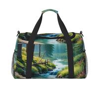 Whispering Waters Print Travel Duffel Bag for Men & Women, Foldable Travel Bags and Spacious Weekender Tote Bag for Storage Toiletry Luggage Personal Item, Black, L