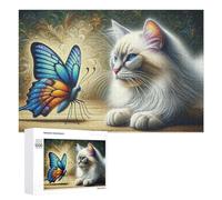 Whispering Wings A Cat's Curious Encounter with Nature's Symphony - Wooden Jigsaw Puzzle for Adults, 1000 PCS, Winter Gift, for Screen-Free Relaxation at Home