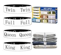 WHISPERING WONDER 20 Pack Elastic Bed Sheet Organizer Bands with Size Labels，Elastic Bedding Band Labels for Organizing Bed Sheets with Assorted Sizes