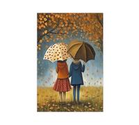 Whispers in The Rain, Autumn Companions with Umbrellas Canvas Poster Bedroom Decor Landscape Office Room Decor Gift 20x30inch(50x75cm)