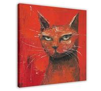Whispers of The Crimson Feline, A Curious Cat's Bold Journey Canvas Poster Wall Art Print Picture Paintings 16x16inch(40x40cm)