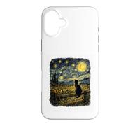Whispers Of The Night Black Cat Van Gogh Inspired Starry Sky Case for iPhone 16 Plus