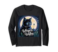 Whispers of Wishes Black Cat with Dandelion under Moon Fanta Long Sleeve T-Shirt