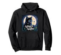 Whispers of Wishes Black Cat with Dandelion under Moon Fanta Pullover Hoodie