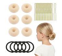 whisrvival 6pcs Small Hair Donut Bun Maker, Firm Hold, Stays Hidden, 30-Second Bun for Thin Hair, Chignon Ring for Women Girls, Ballet Dance Styling Kit with 5 Hair Ties and 20 U Pins(Beige)