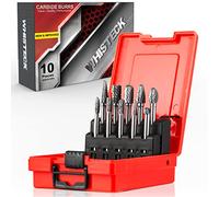 WHISTECK Carbide Burrs Set, 10 Pcs Double Cut Solid Tungsten Carbide Rotary Burr Set, 1/4 Inch Shank Die Grinder Bits, Rotary FileDie Grinder Metal Carving, Polishing, Engraving, Drilling (WT003)