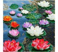 WhistenFla Artificial Lily Pads for Pond, 11in & 6in Artificial Flowers Floating Foam Lotus Flower with Fake Lily Pads, for Pool Garden Koi Fish Pond Aquarium Pool Wedding Decor, 14PCS