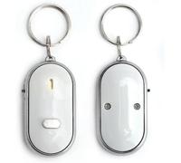 Whistle Key Finder, Beeping Keyfinder fob that makes noise, Voice Control Keychain Key chain Locator for Lost Keys, Smart Item Locator, Anti Lost Alarm LED Sound Keychain With And Flash Light (White)