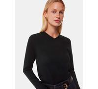 Whistles Cotton Blend Ribbed V-Neck Jumper Black