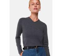 Whistles Cotton Blend Ribbed V-Neck Jumper Dark Grey