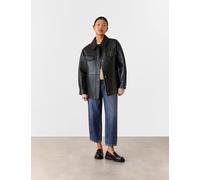 Whistles Leather Relaxed Collared Biker Jacket Black