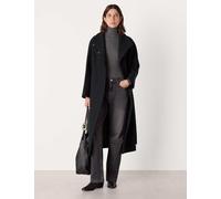 Whistles Morgan Pure Wool Belted Funnel Neck Wrap Coat Black