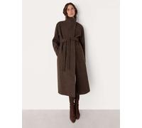 Whistles Morgan Pure Wool Belted Funnel Neck Wrap Coat Taupe