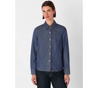 Whistles Pure Cotton Collared Button Detail Shirt Dark Blue Denim