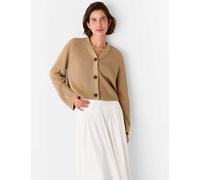 Whistles Pure Cotton Textured V-Neck Cardigan Camel