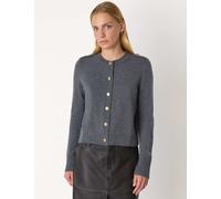 Whistles Pure Wool Textured Crop Cardigan Dark Grey