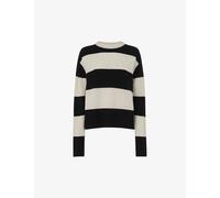 Whistles Womens Black Block-striped Relaxed-fit Wool Jumper Xs