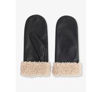 Whistles Womens Black Teddy Borg Cuff Sheep-leather Mittens M/l