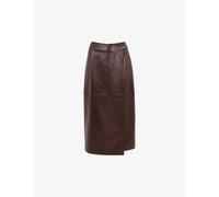 Whistles Womens Brown Josie Wrap Leather Midi Skirt 18
