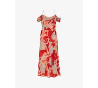 Whistles Womens Red/multi Marble-print Cowl-neck Woven Midi Dress 18