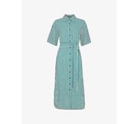 Whistles Womens Stripe-print Belted-waist Linen-blend Midi Dress 8