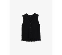 Whistles Womens Whistles Fringe-Trim Boucle-Knit Tank Top Black S