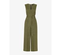 Whistles Womens Whistles V-Neck Belted-Waist Linen Jumpsuit Khaki/Olive 10