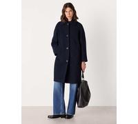Whistles Wool Rich Bouclé Relaxed Collared Coat Navy