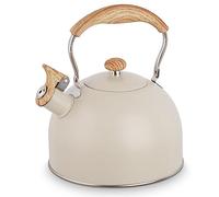 Whistling Kettle, 2.5L Stainless Steel Stove Top Whistling Tea Kettle with Wood Grain Handle, Teapot for Gas Hobs, Induction, Cooker and Electric Hobs (Beige)